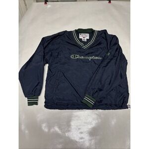 VTG 90s Champion Spell out Pullover Jacket Windbreaker Adult Size Med Blue/Green